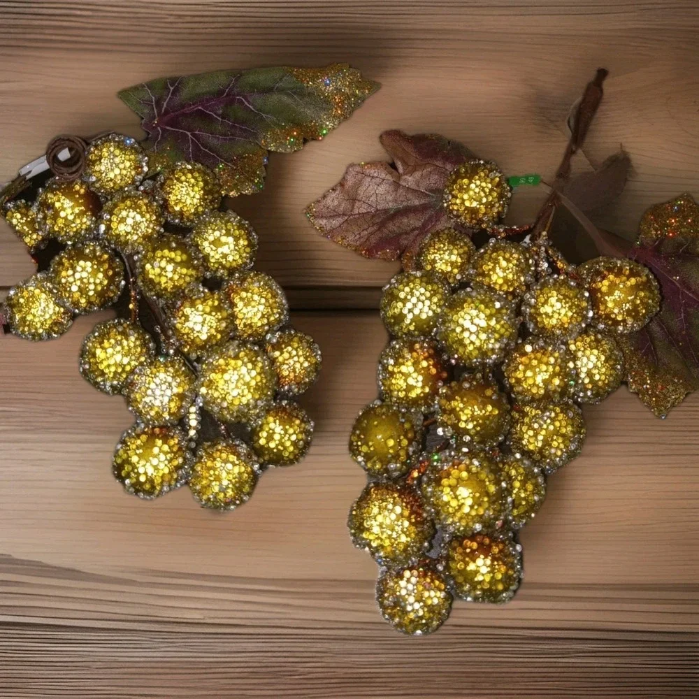 2 Sugared Beaded Faux FRUIT Grapes Decorating Tree Wreath Holiday Fall Display‎
